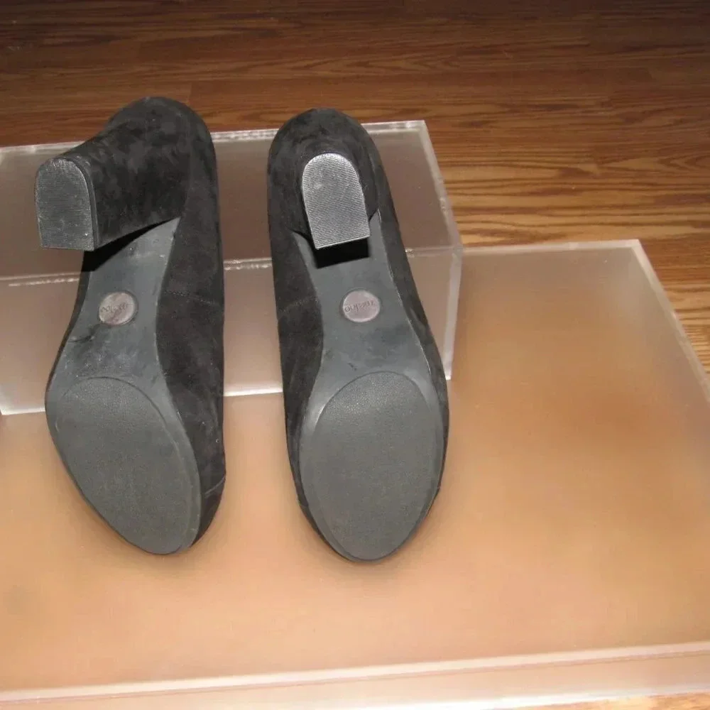 ME TOO Lust Black Suede Leather Pumps Block Heels Shoes Size 9M